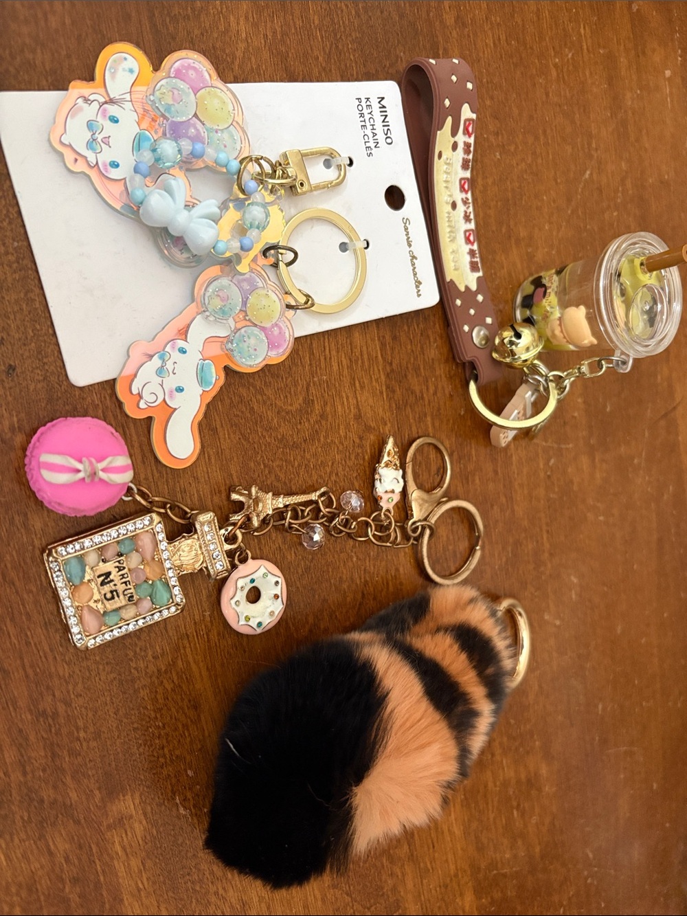 Multicolor Women9s Keychain Set with Faux Fur Pom and Charms